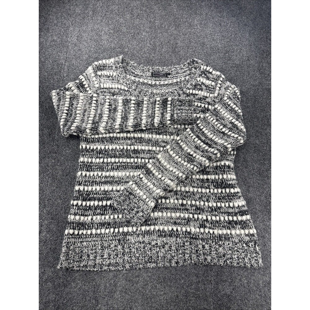 Effeci Marled Chunky Knit Sweater Gray White Crewneck Women’s Large Cozy